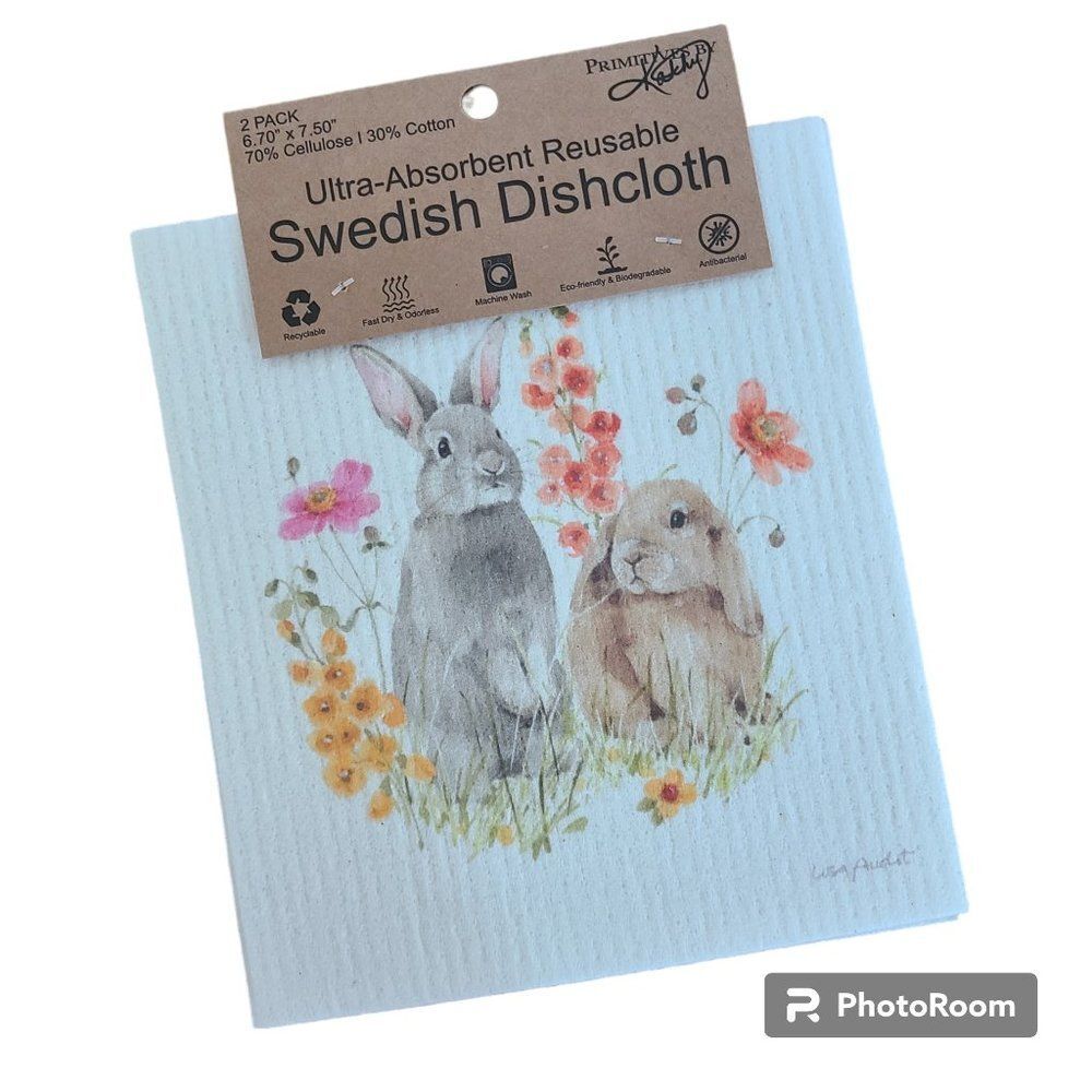 NWT Primitives By Kathy Ultra-Absorbent Reusable Swedish Dishcloth Flower Bunny